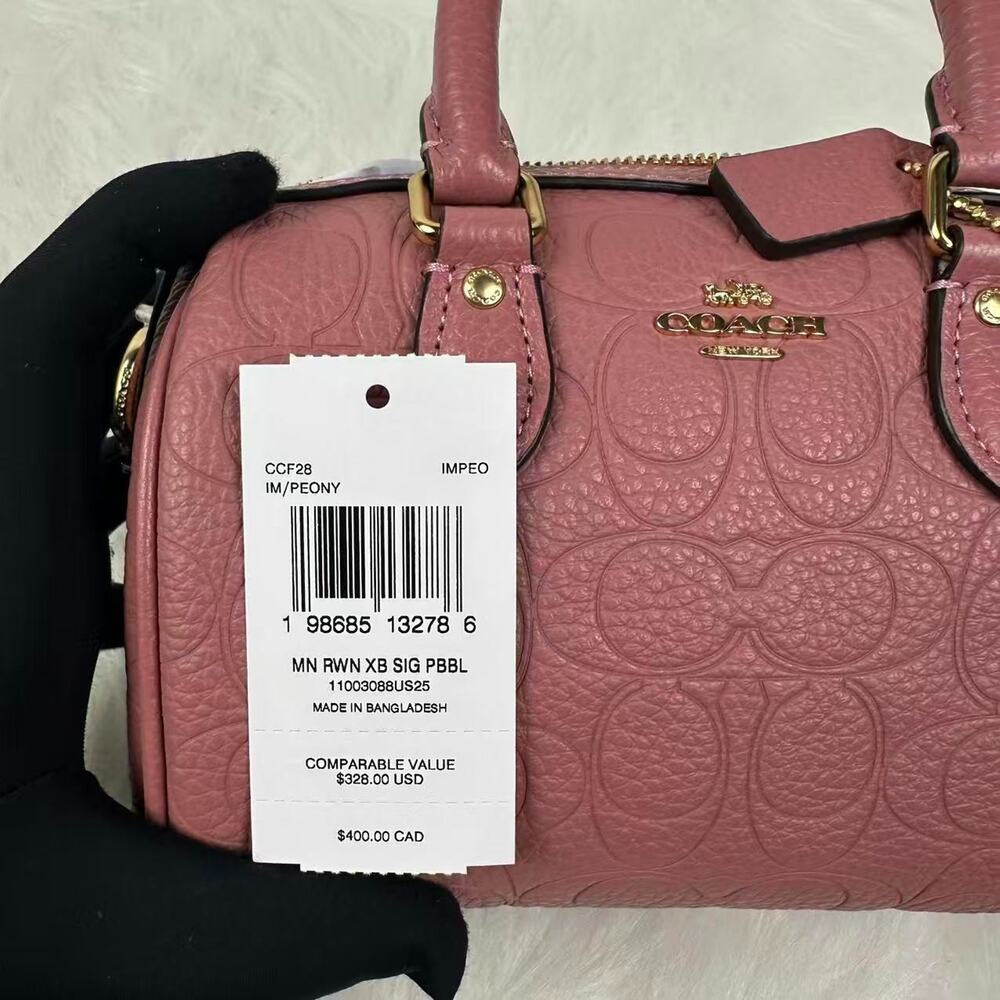 Coach Mini Rowan Crossbody Bag Signature Leather CCF28 Pebbled Leather/Peony NWT - Picture 7 of 8